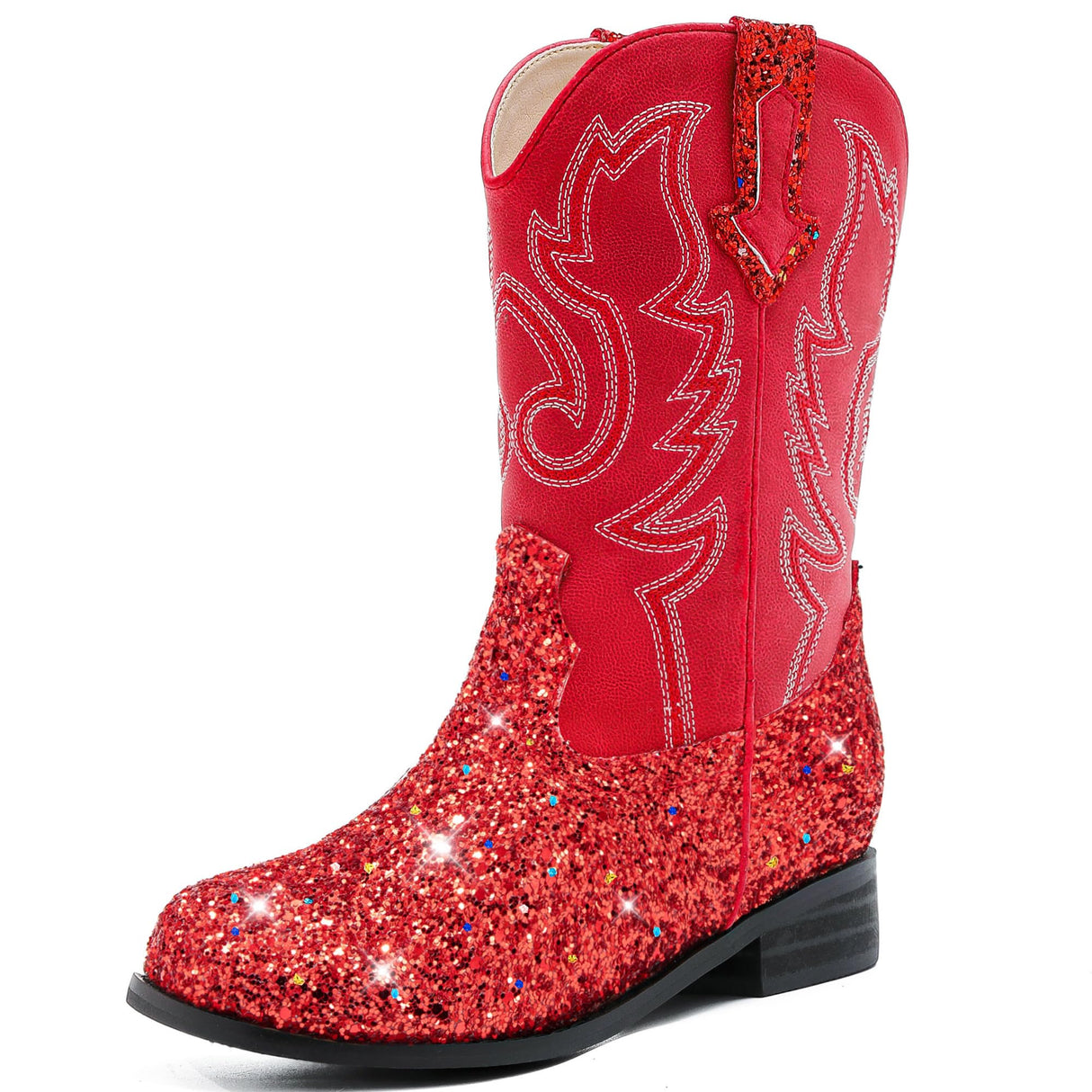 Motasha Girls Cowgirl Boots Glitter Toddler Girls Boots Red Cowboy Boot for Girl Size 10 Little Big Kids Boot Western Riding Shoes Party Birthday Christmas (M7101 Sequins Red 10)