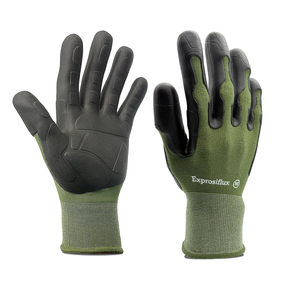 Exprosiflux 2 Pairs Non Slip TPE Gardening Gloves, Olive Green, M