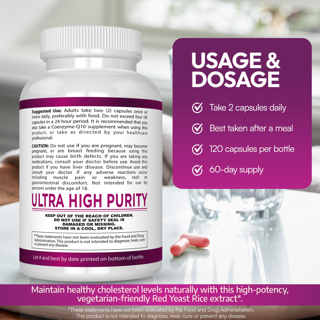 Arazo Nutrition Red Yeast Rice Extract 1200 MG Per Serving – Citrinin Free Supplement – Vegetarian 120 Capsules