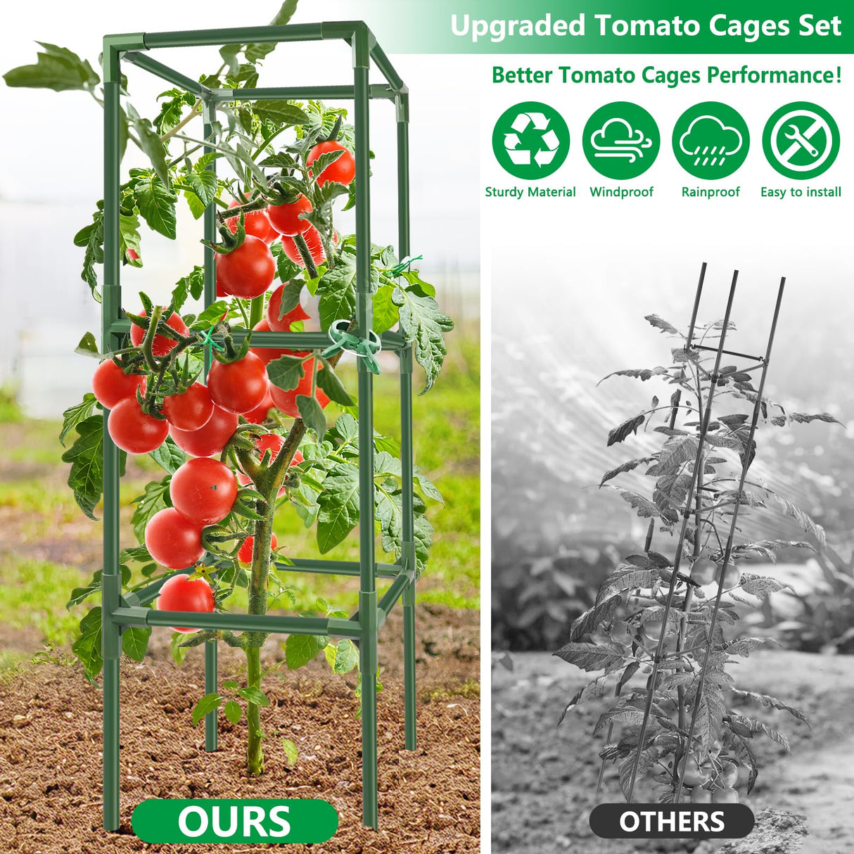 6 Pack 49" Square Tomato Cages, Heavy Duty Steel Tomato Trellis Kit