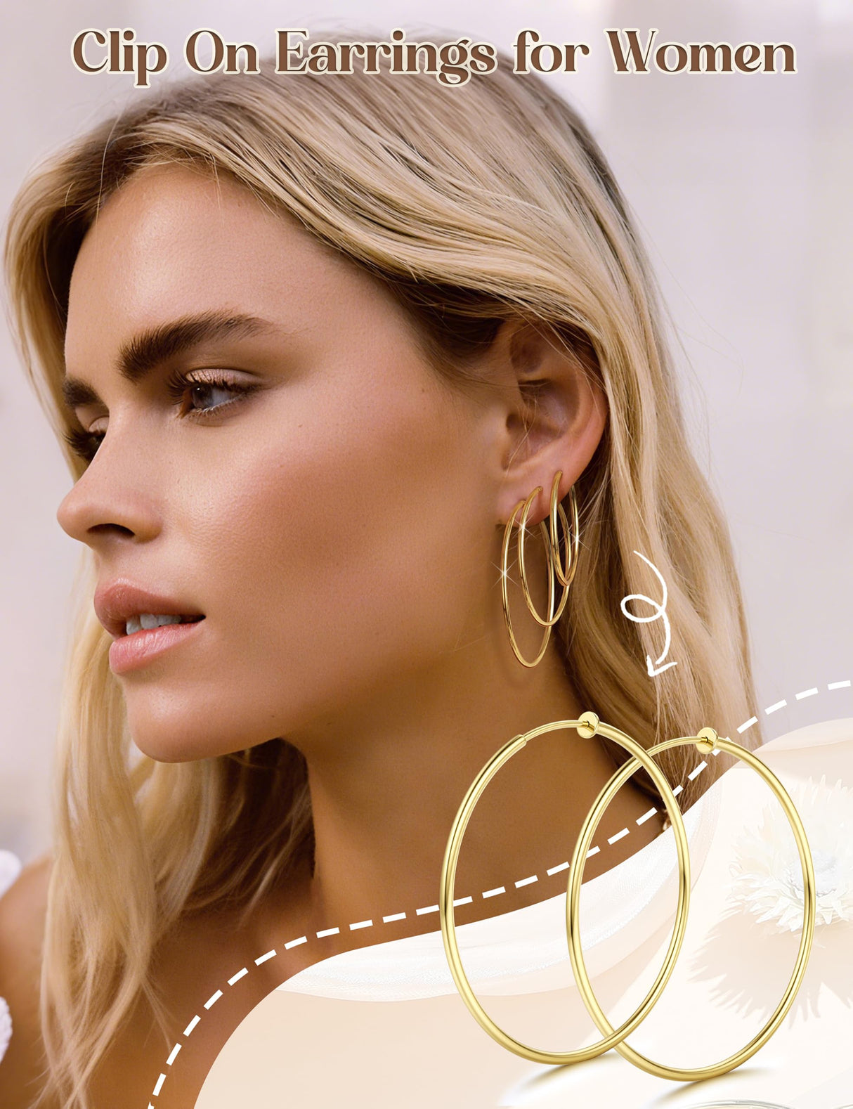 CASSIECA 10 Pairs Clip On Hoop Earrings for Women Fake Earrings Gold Silver