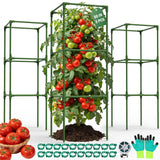 Uyittour 3 Pack Square Tomato Cages for Garden, 50" Heavy Duty Square Tomato Trellis Plant Support Cages for Raised Garden Bed Climbing Vegetables, Set with Garden Gloves, 20 Clips & 65FT Tie Wire