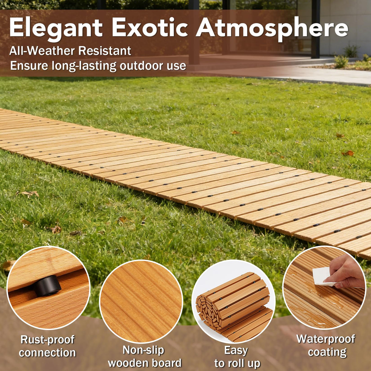 Buymoth 12FT Wooden Garden Pathway,Roll Out Decorative Straight Walkway