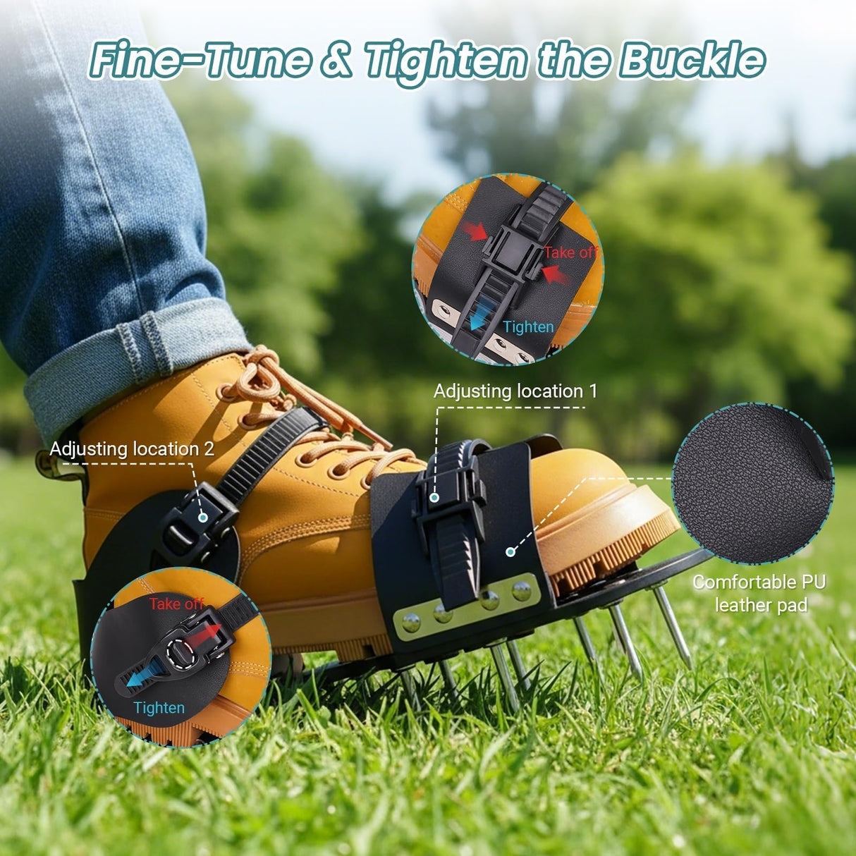 FIMXSD Lawn Aerator Shoes - Heavy Duty Lawn Aerator Tool for Grass with Cleaning Shovel & 6 Extra Spikes, Easy Assembly with Upgraded T-Wrench, Manual Garden Soil Aeration Tools for Yard Care