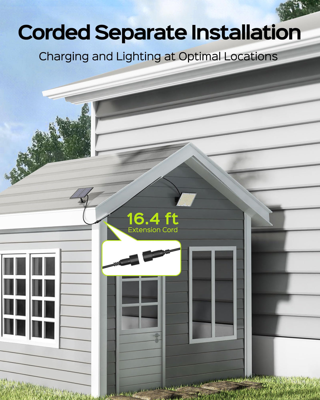 JACKYLED Solar Lights Outdoor Waterproof 80% Brighter Light, Motion Sensor Security Light with 16.4ft Cord, Dusk to Dawn Solar Powered Flood Lights for Patio, Yard, Garage, 4-Pack