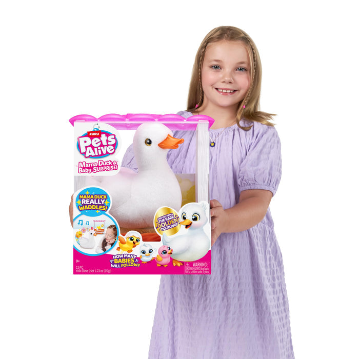 Pets Alive Mama Duck Surprise by ZURU, 4 Surprise Eggs, Baby Ducklings, 10+ Sounds, Walking Toy, Interactive Girls Toy, Ages 3+