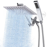 G-Promise All Metal 8 Inch Dual Square Shower Head with Handheld Spray Combo, Rain Shower Head, Adjustable Extension Arm, Smooth 3-Way Diverter, 71 Inch Extra Long Hose - A Bathroom Upgrade (Chrome)