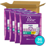 Poise Incontinence Pads & Postpartum Incontinence Pads, 3 Drop Light Absorbency, Long Length, 96 Count (4 Packs of 24), Packaging May Vary