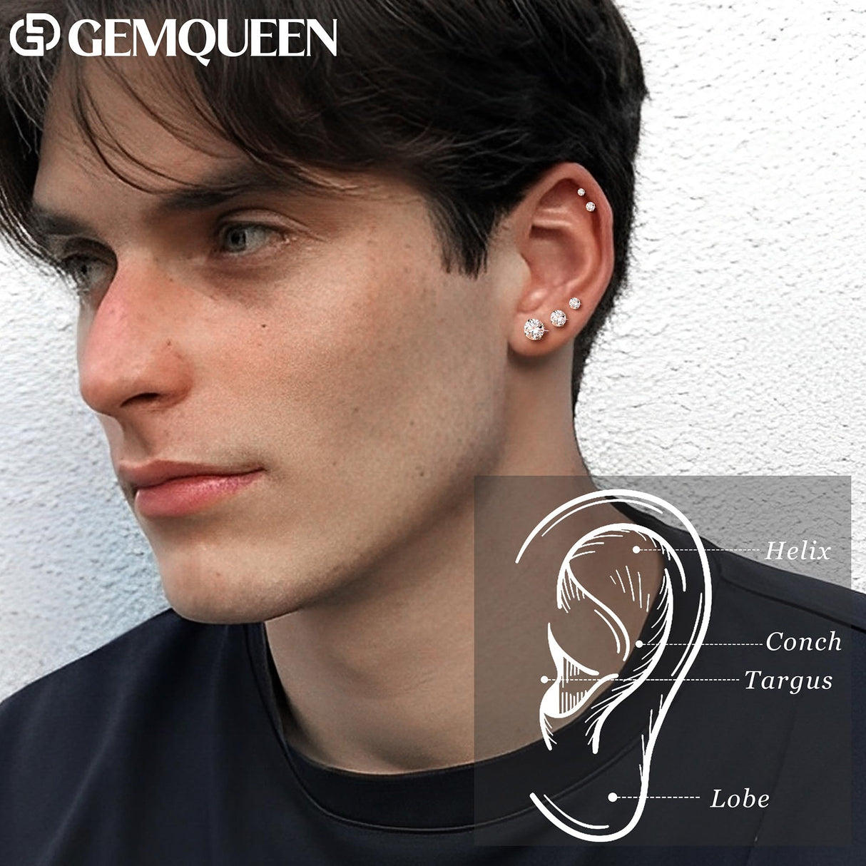 GEMQUEEN Moissanite Earrings Studs Flat Back Hypoallergenic : G23 Titanium Earring for Cartilage Internal Thread 18G Helix Tragus Conch Piercing Jewelry for Women Men D Color VVS1 1CT