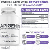Advanced Apigenin Supplement with Resveratrol for Superior Bioavailability– 50mg Apigenin for Sleep Support Without Melatonin- Complements Magnesium Threonate, L Theanine- 120 Capsules, Vegan Friendly