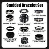 YMO 12 Pieces Spiked Bracelets, Studded Bracelet Emo Bracelets Black Leather Cuff Rivet Gothic Goth Punk Bracelet Punk Accessories for Women Men