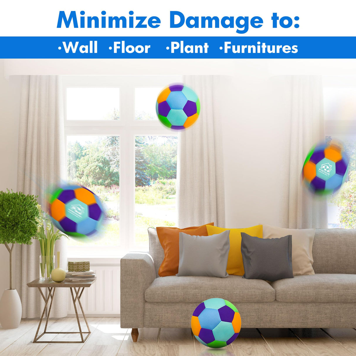 Soft Indoor Soccer Balls Size 4 - Kids Soccer Ball for Inside House and Yard - Fun Soccer Gifts for Kids Boys Girls Dribble Juggling Skills Practicing Birthday Easter Christmas (Blue, Size 4)