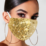 MLGDA Sparkly Sequins Mouth Masc Fashion Designer Glitter Cotton Face Cover With Adjustable Ear Loops Reusable Masquerade Party Nightclub Rave Festival Sequins Face Covering (Gold)