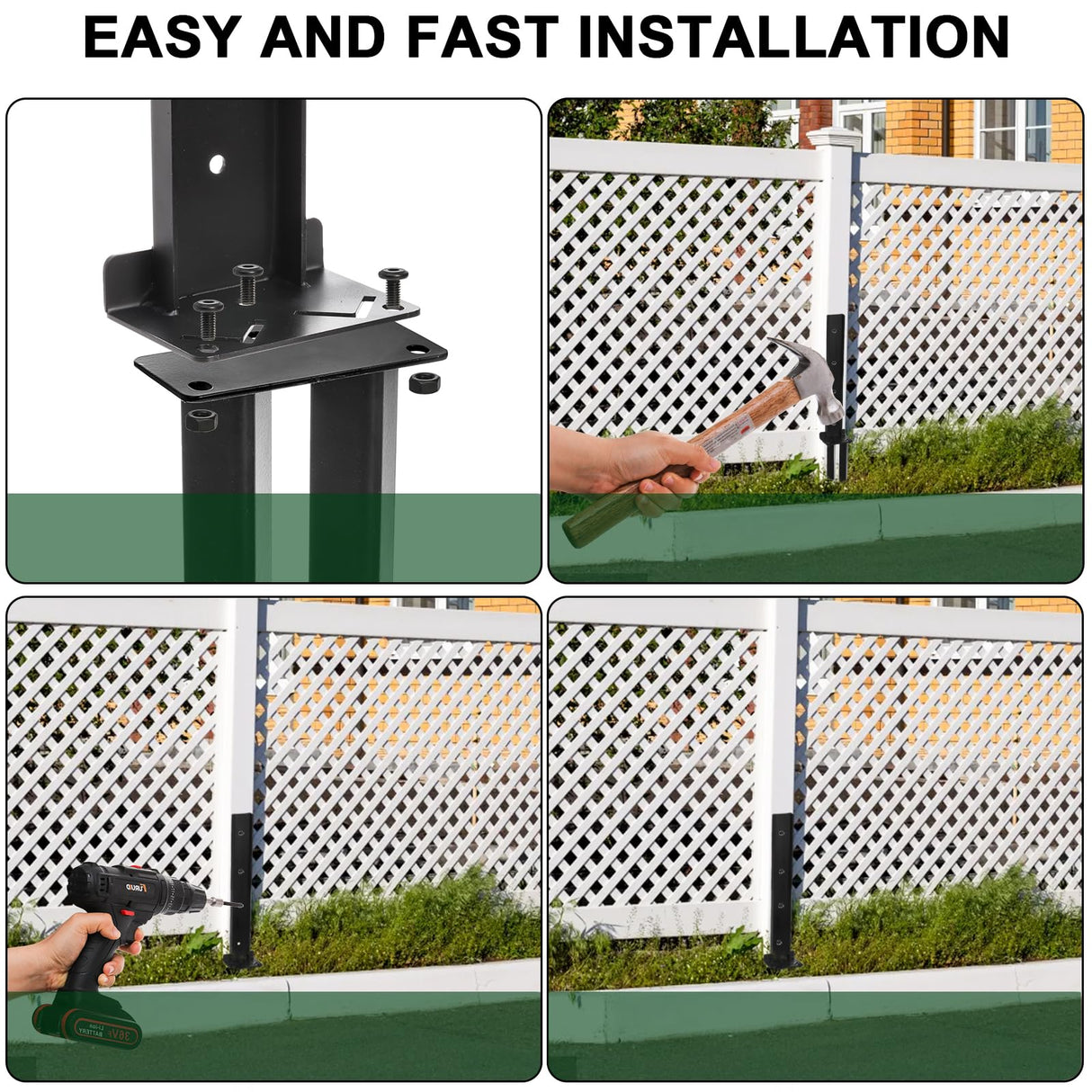 TOPZEA 2 Pack Fence Post Repair Kit, Heavy Duty Steel Stabilizer Stakes, Ground Anchors Spike to Fix Leaning/Tilted/Broken Wood Posts, Metal Support for Garden & Yard Fencing, Black