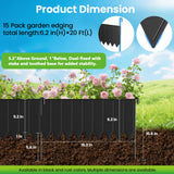 15 Panels Metal Landscape Edging, 6.2in (H) x 20 ft (L)–No Dig Garden Edging with 16 Stakes, Modular Adjustable 0-270°for Tree Rings & Yard Pathways, Anti-Rust Metal Garden Border(Black)