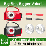 Wraprocut (2-Pack) Wrapping Paper Cutter & Tape Dispenser Dual Use with 4 Tapes，2 Replace Blades Kit for Christmas Gift Wrap Cutter Tool Paper Roll Holder Tube Sliding Slicing for Birthday Holiday.