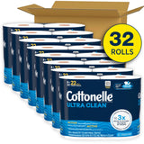 Cottonelle Ultra Clean Toilet Paper with Active CleaningRipples Texture, Strong Bath Tissue, 32 Family Mega Rolls = 176 Regular Rolls (8 Packs of 4)