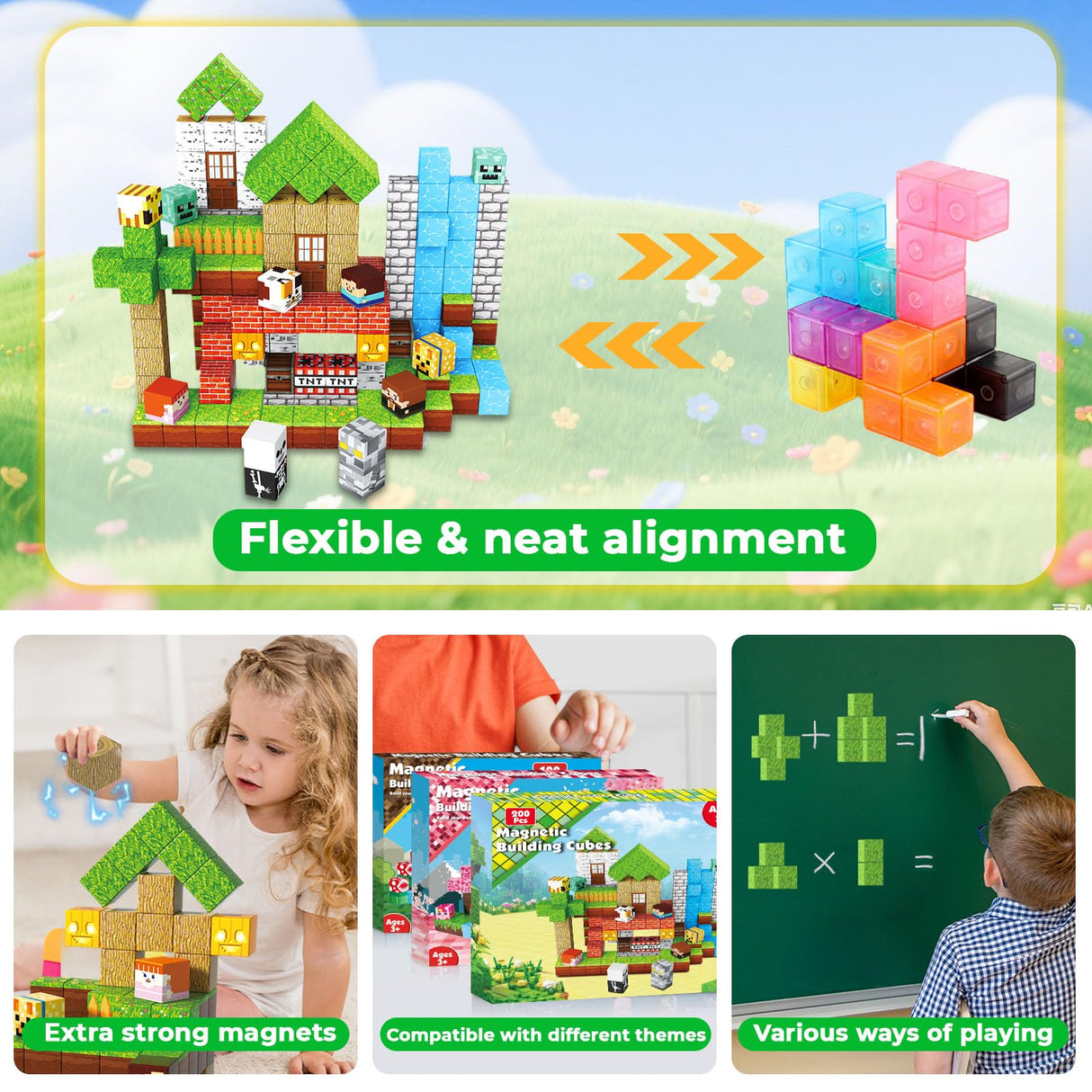 Magnetic Blocks-200PCS Magnetic Building Blocks, Magnets Cubes 2025 Upgraded Stacking Magnets for Kids Forest River Indoor Construction STEM Toys, Christmas Birthday Gifts for Boys & Girls Ages 3+