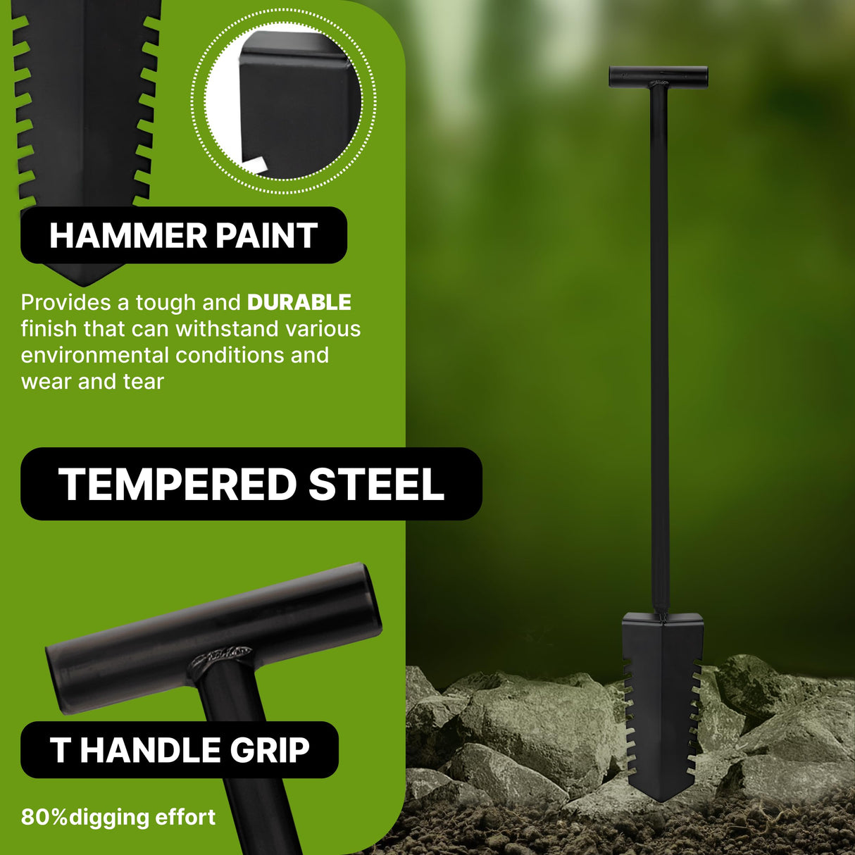 CKG Metal Detecting Shovel Digging Tool with Double Serrated Blade – Heavy Duty Digger Garden Root Cutter T-Handle Spade Professional Metal Detector Accessories