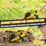 2-in-1 Garden Rotary Cultivator Tool Adjustable Handle Lawn Tools Hand Rotary Tiller for Loosening Soil and Lawn Care, Reseeding Grass, Weeder, Soil Mixing, Manual Yard Tiller