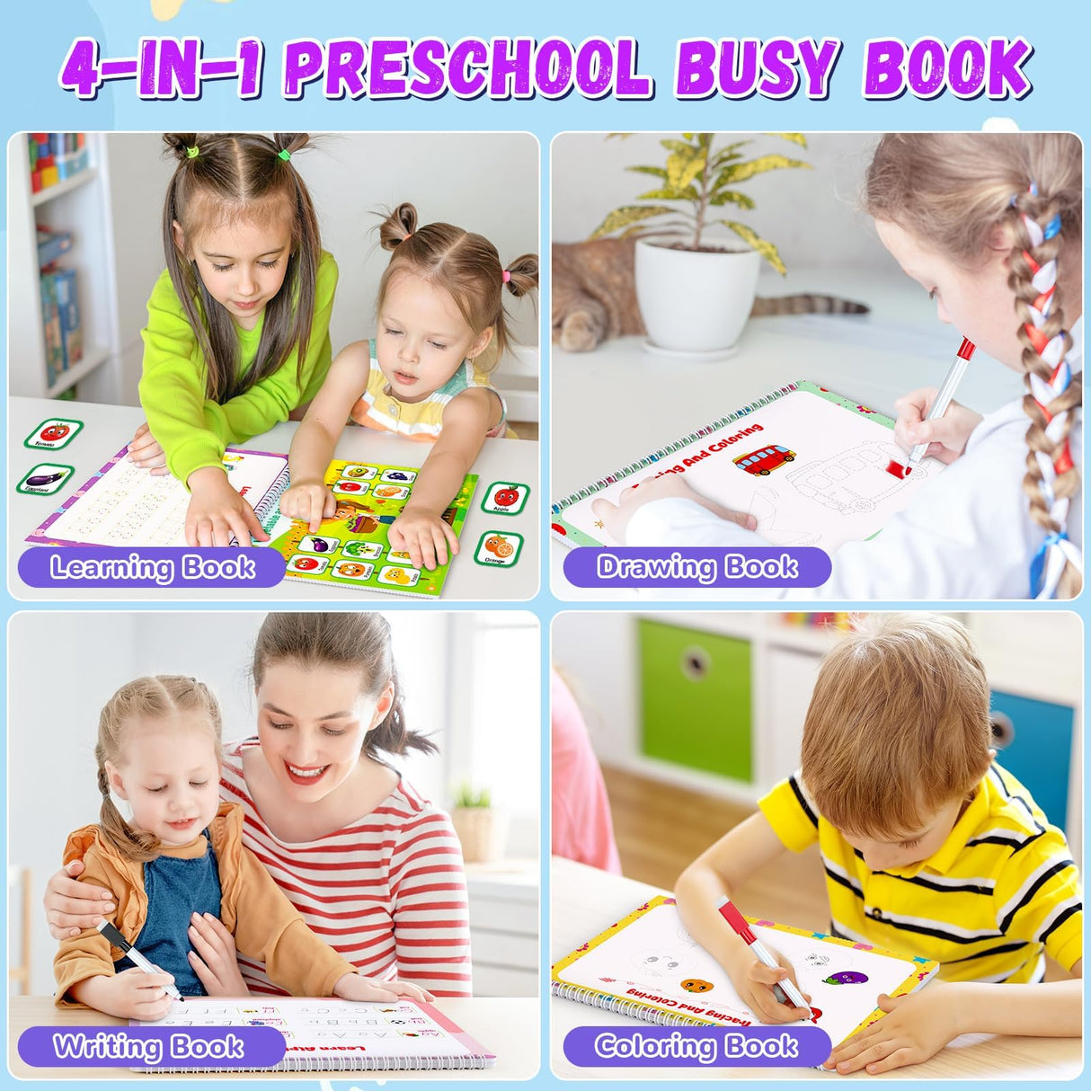 Busy Book for Toddlers 3+, Preschool Learning Activities with 30 Themes Prek Preschool Workbooks, Montessori Educational Learning Toys Activity Books for Christmas Birthdays Gifts Boys Girls