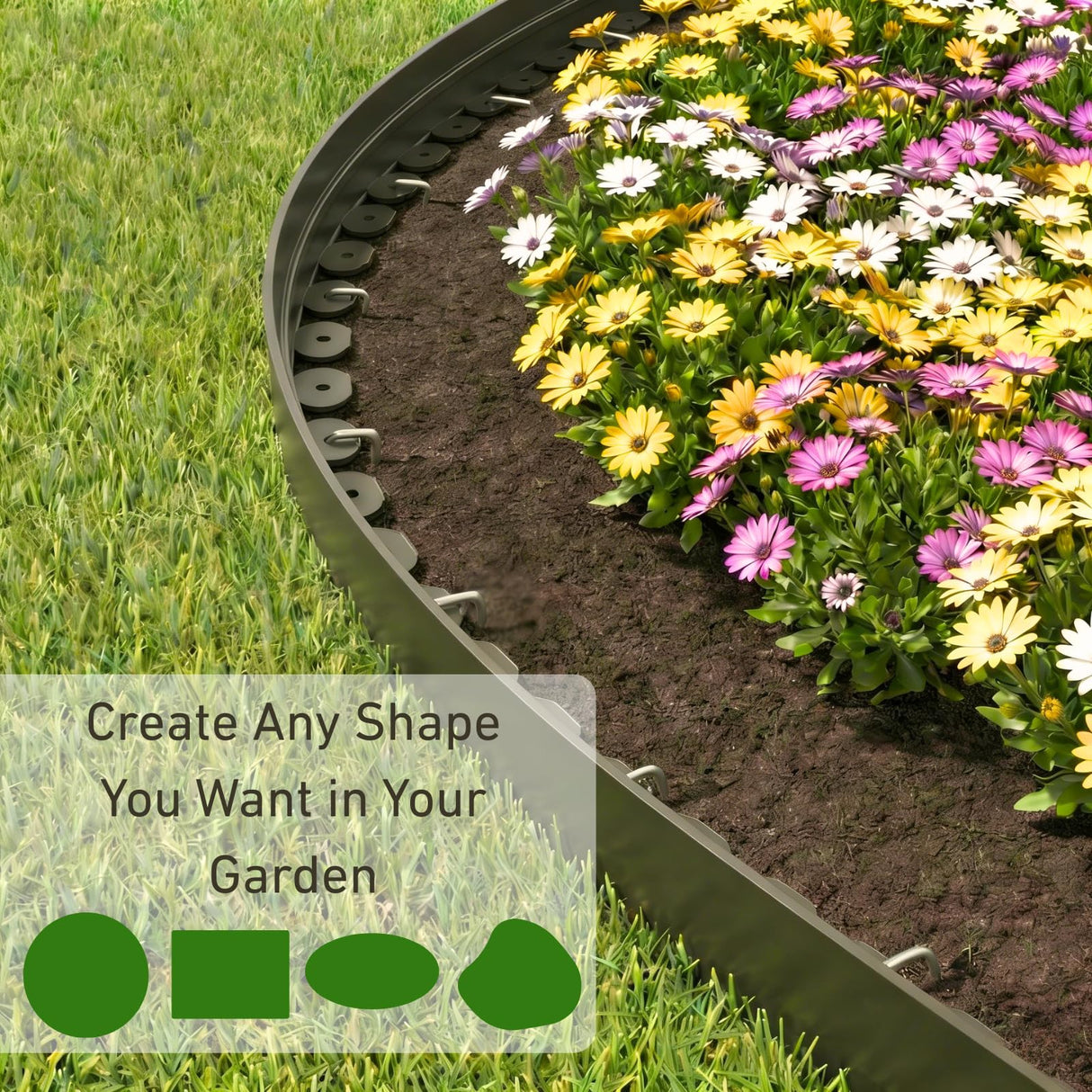 Bluepro Landscape Edging, 2 Inch 100 ft Garden Border Edging Upgraded with 150 Steel Stakes (Strong) & Reinforced Design - Durable Plastic Garden Border for Flower Beds, Lawn & Yard