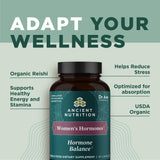 Ancient Nutrition Women's Hormones, Helps Reduce Stress, Supports Energy, Hormone Balance, Gluten Free, Paleo and Keto Friendly, 60 Capsules
