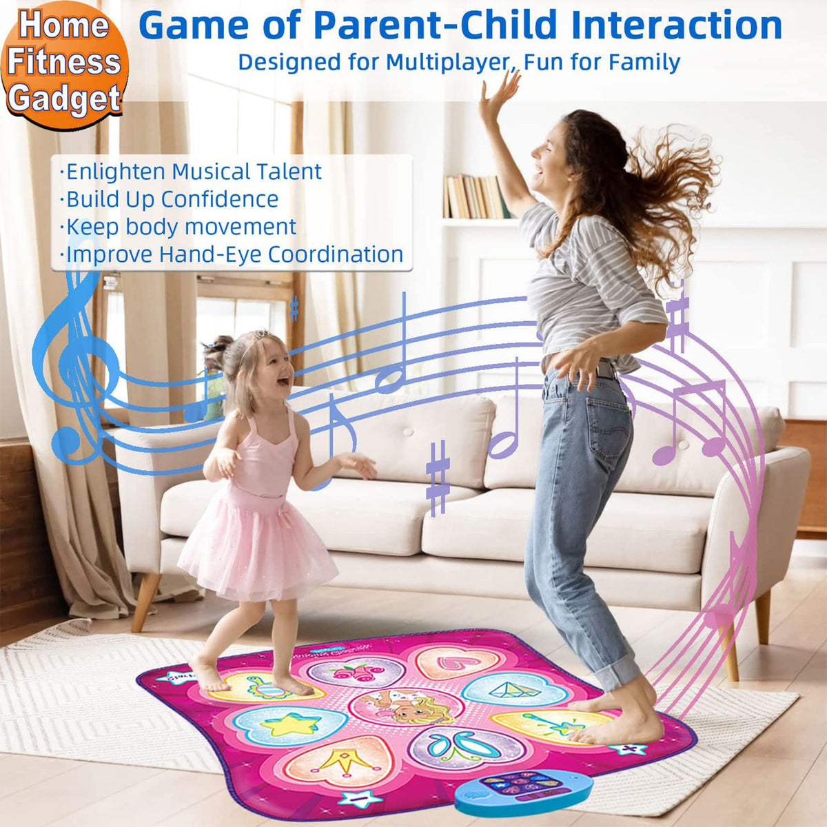SUNLIN Dance Mat for Girls Ages 3-8, Interactive Dancing Game Pad, Pink