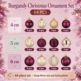 Lunmon 64 Pcs Burgundy and Gold Christmas Ball Ornament 1.57/1.97/2.36 Inch