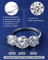 4 Carat Moissanite Rings for Women, Three Stone Moissanite Engagement Ring 14K White Gold Plated Promise Ring for Her, Round Brilliant Cut Anniversary Wedding Ring Trilogy Jewelry, D Color VVS1 (Silver, 6)