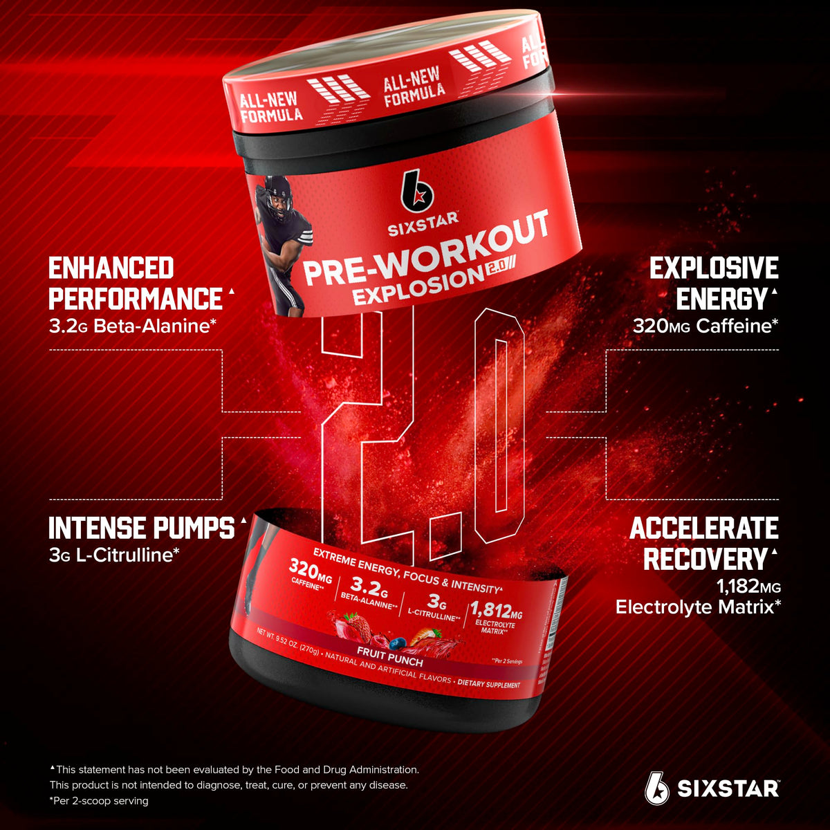 Six Star Pre-Workout Powder for Men & Women, Fruit Punch, 30 Servings