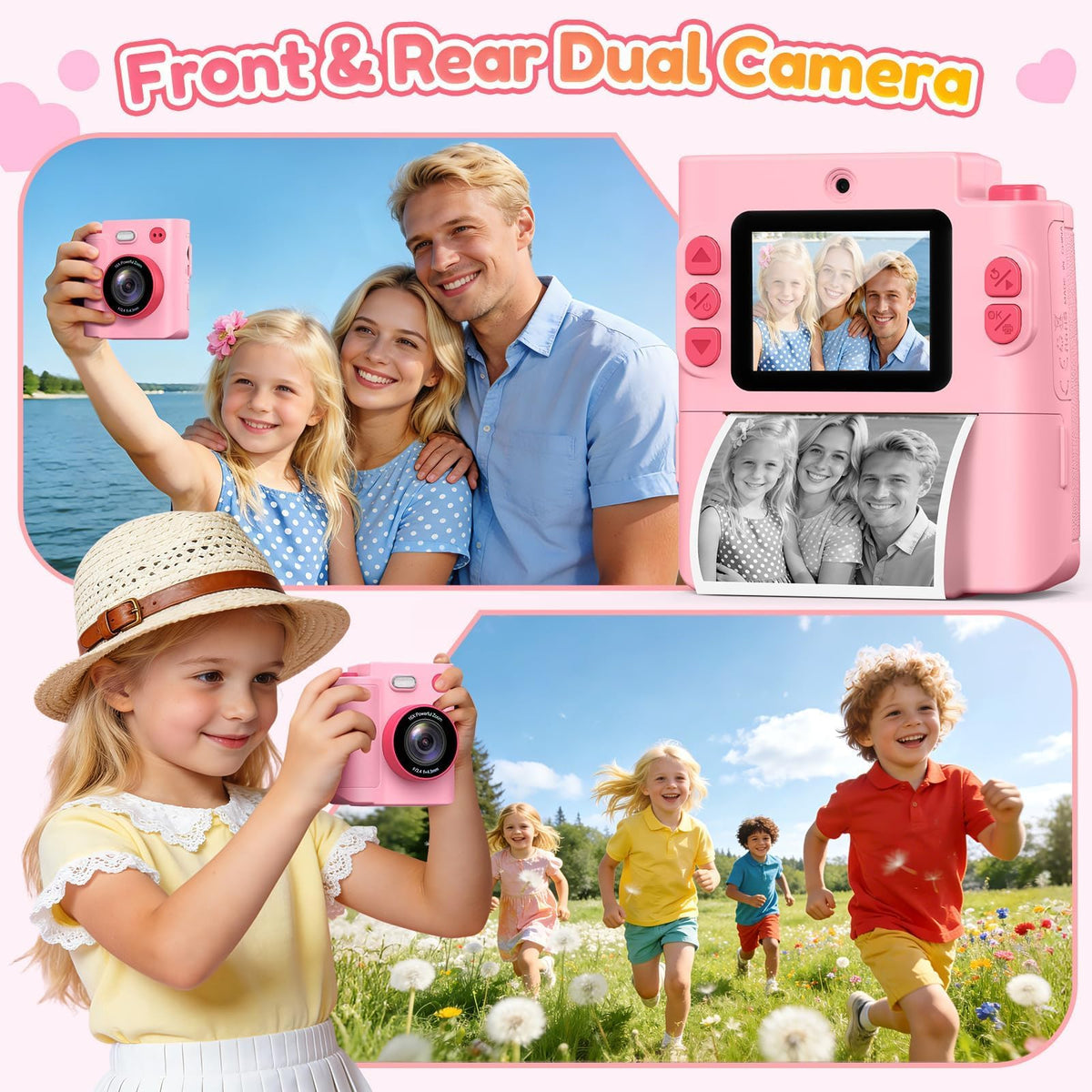 Yunaking Kids Camera Instant Print, Birthday Christmas Girls Gift 3-12 Pink
