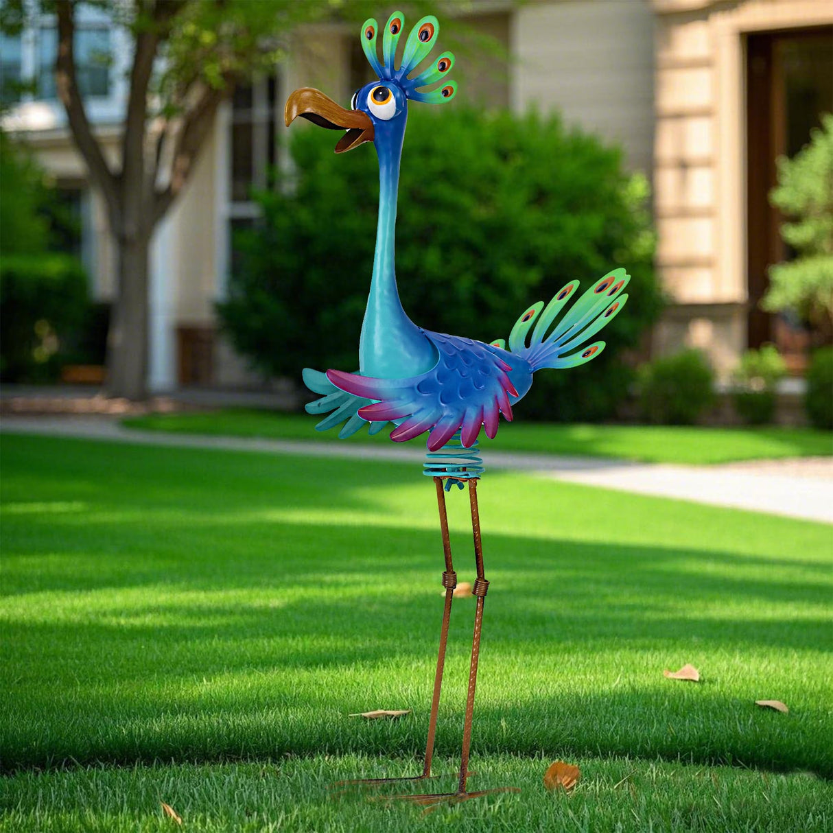 Natelf Metal Bobbing Peacock Garden Outdoor Statue 26in for Yard Patio
