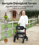 VOCIC Walkers for Seniors, Wheelchairs for Adults, Rollator Walker with Seat, 2 in 1 Rollator Transport Chair with Brakes, Rollator Lightweight Foldable, Walker Wheelchair Combo Z51-FSA HSA