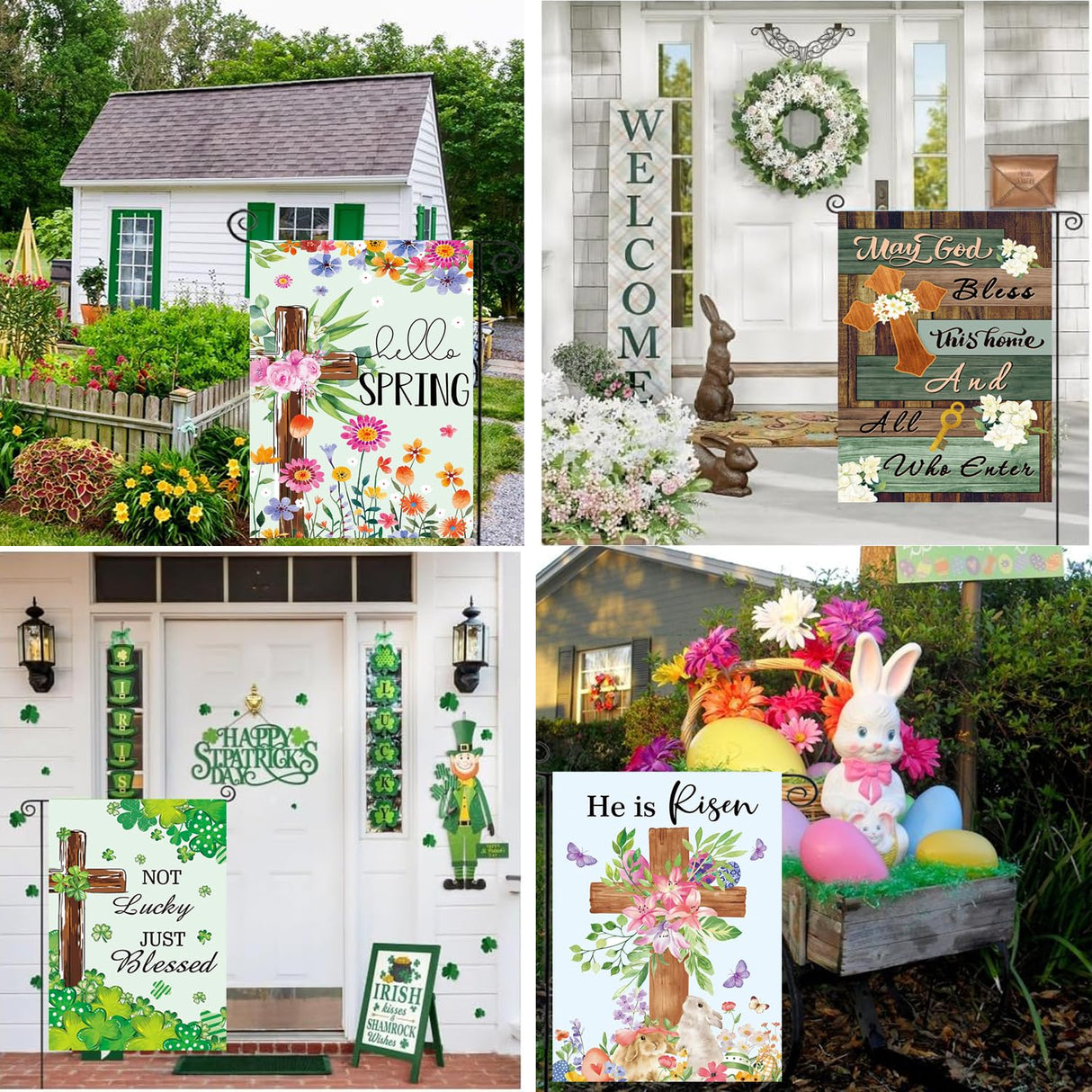 Christian Seasonal Garden Flags Set of 12 Double Sided 12 x 18 Inch Cross Yard Flags, Small Flags for Outside, Fall Winter Easter Christmas Outdoor Flags, Holiday Garden Flags for All Seasons ﻿