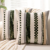 WANLIRD Boho Throw Pillow Covers 18x18 Set of 2 Christmas Decorative Cushion Case Striped Square Pillows Cover Chenille Pillow Cases Accent Neutral Pillowcase for Sofa Couch Bed,Dark Green