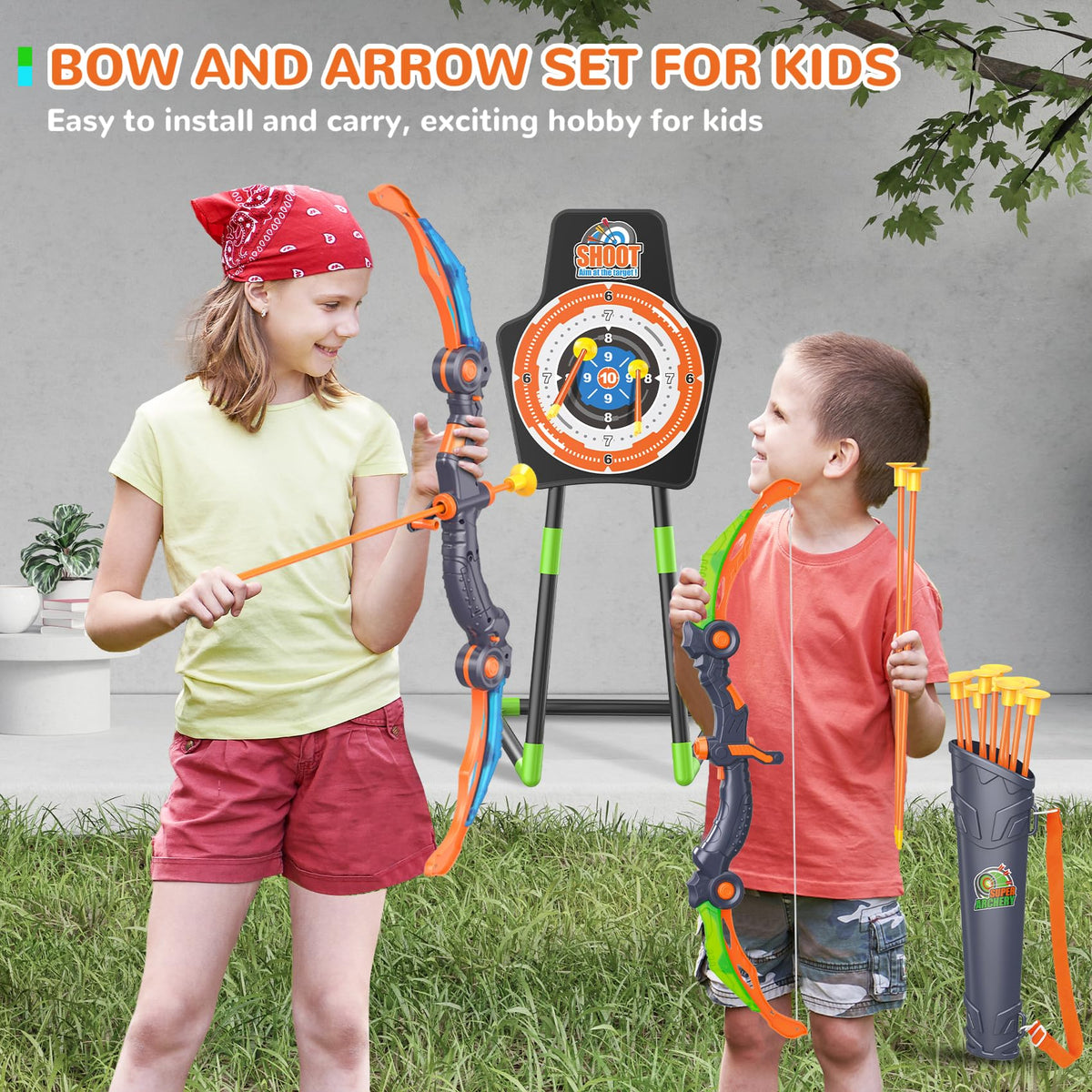 Bow and Arrow Toys for Kids, 2 Pack LED Light Up Archery Set Outdoor Indoor