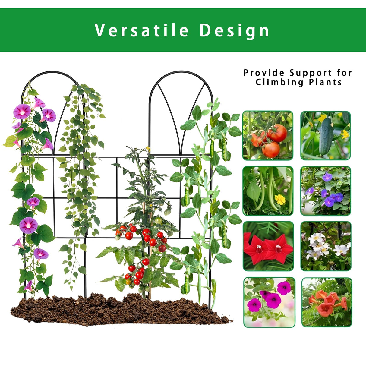 2 Pack 45" Metal Garden Trellis for Climbing Plants, Adjustable Angles