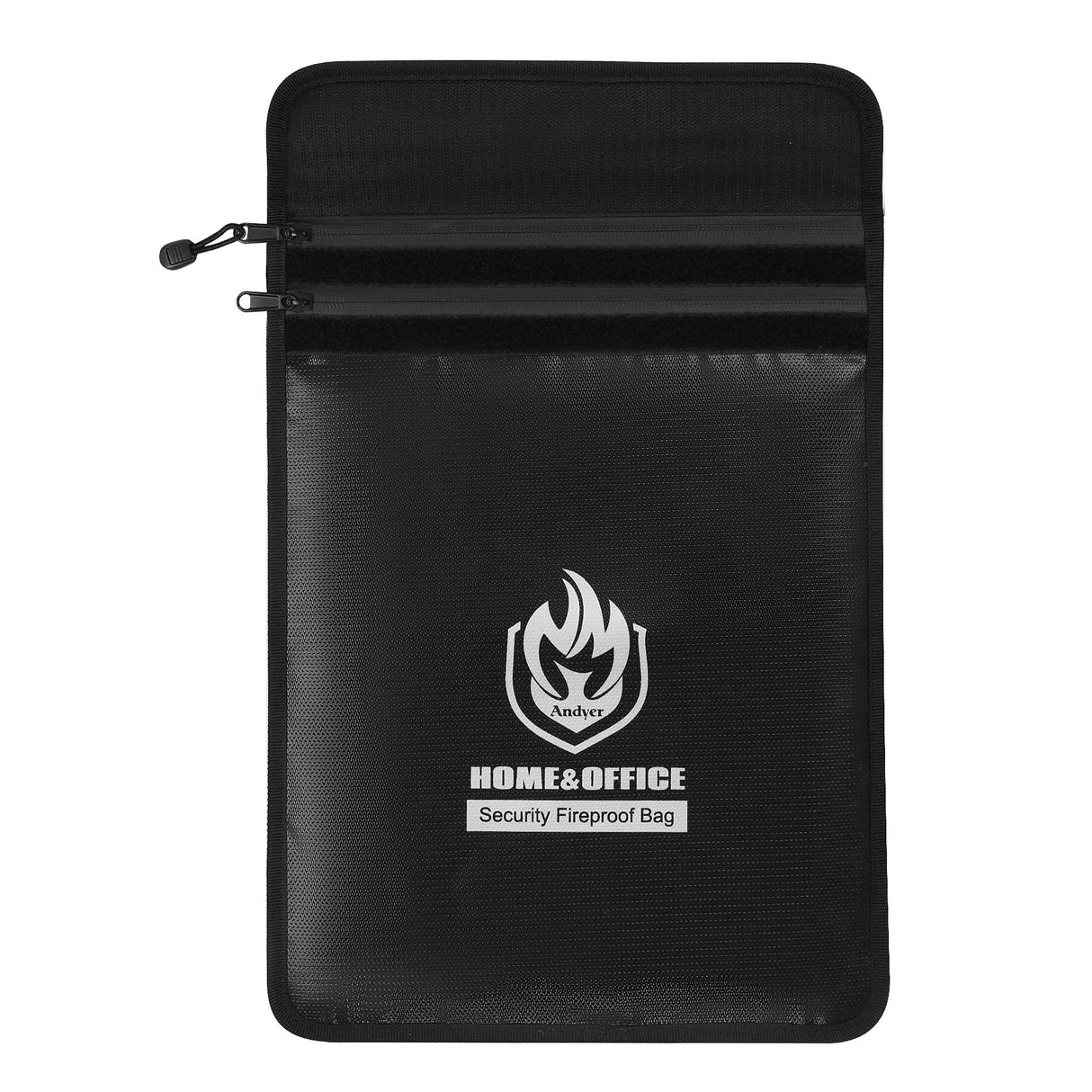 Upgraded Two Pockets Fireproof Document Bag (2000℉), andyer 15”x 11”Waterproof Fireproof Money Bag with Zipper, Waterproof Holder Pouch Fire Safe Envelope for Valuables, Legal Documents (Jet Black)