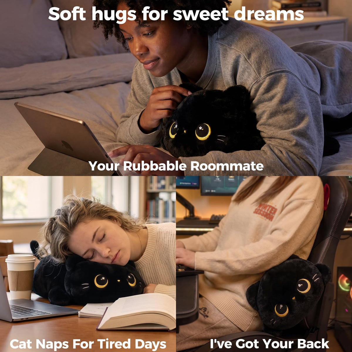 Mewaii Black Cat Plush Pillow Cute Plushies, Squishy & Huggable, 13 in