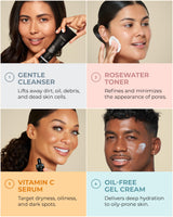 Buttah Skin Supreme Kit for Melanin Rich Skin | Oil-Free Hyaluronic Gel Cream 2 oz | Vitamin C Serum 1 oz | Cleanser 3.4 oz | Rosewater Toner 3.4 oz | Black Owned Skincare