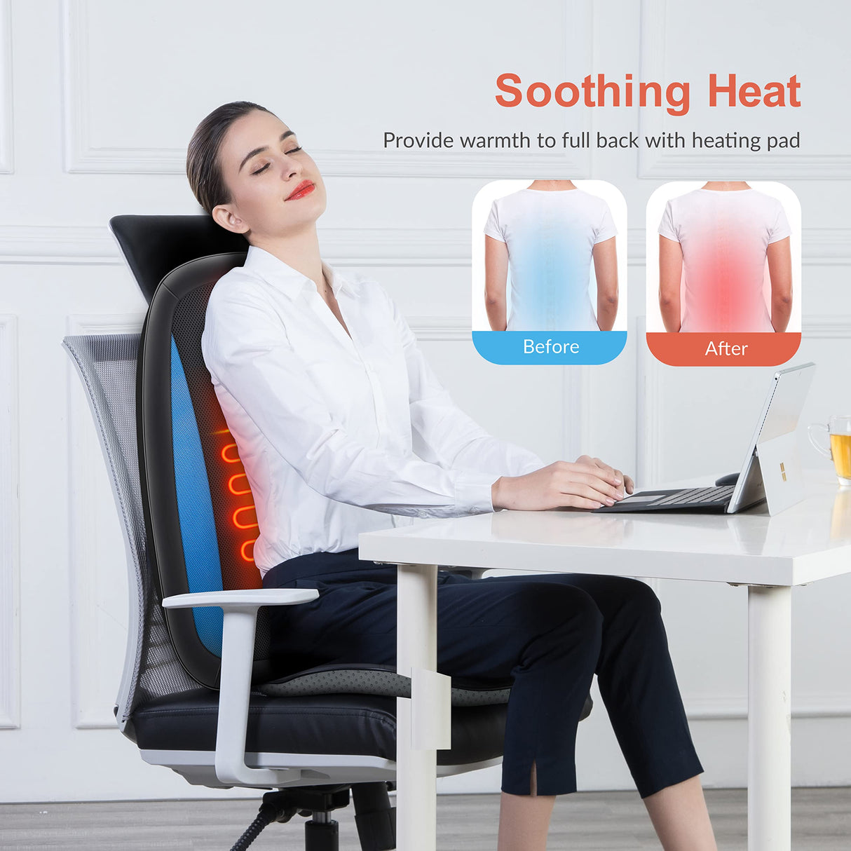COMFIER Back Massager with Heat,Deep Tissue Kneading Massage Seat Cushion, Shiatsu Chair Pad for Neck for Home or Office use, Gift