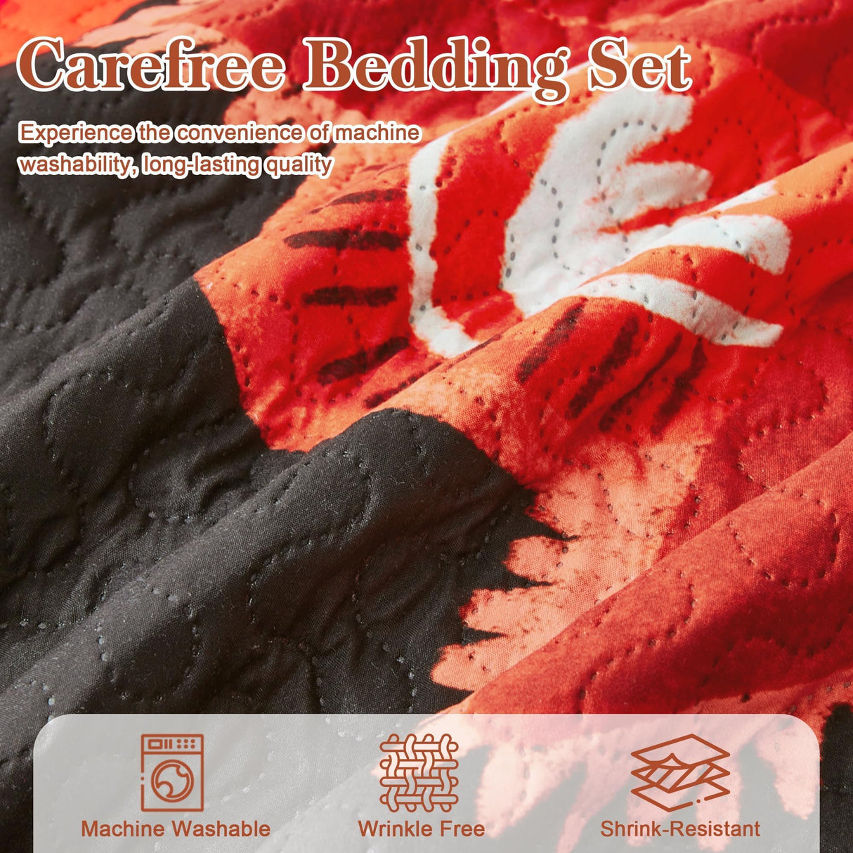 Tyrot 3 Piece Black Red Boho Floral Full/Queen Quilt Sets Farmhouse Christmas Reversible Lightweight Bedspread Coverlet with 2 Shams Mid Century Microfiber Bedding Quilts Set for All Season, 90''x96''