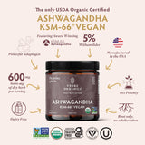 TRIBE ORGANICS Vegan Ashwagandha KSM 66 Pure Organic Root Powder Extract Ayurvedic Supplement - Focus Mood Support Increase Energy Strength 600mg of Natural KSM66 for Superior Absorption - 90 Capsules