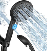 Cobbe 9-Function Shower Head with Built-in Power Spray, 1.8 GPM Water Saving ON/OFF Toggle Switch, High Pressure Handheld Showerhead with 1-Click Pause Button, Brass Bracket & 6ft Hose, Black