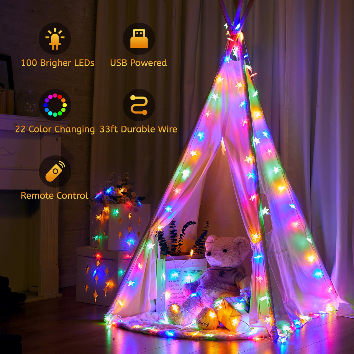 Led Colour Changing Star Minetom USB Star String Lights - 33 ft 100 LED Color Changing Star Fai ...