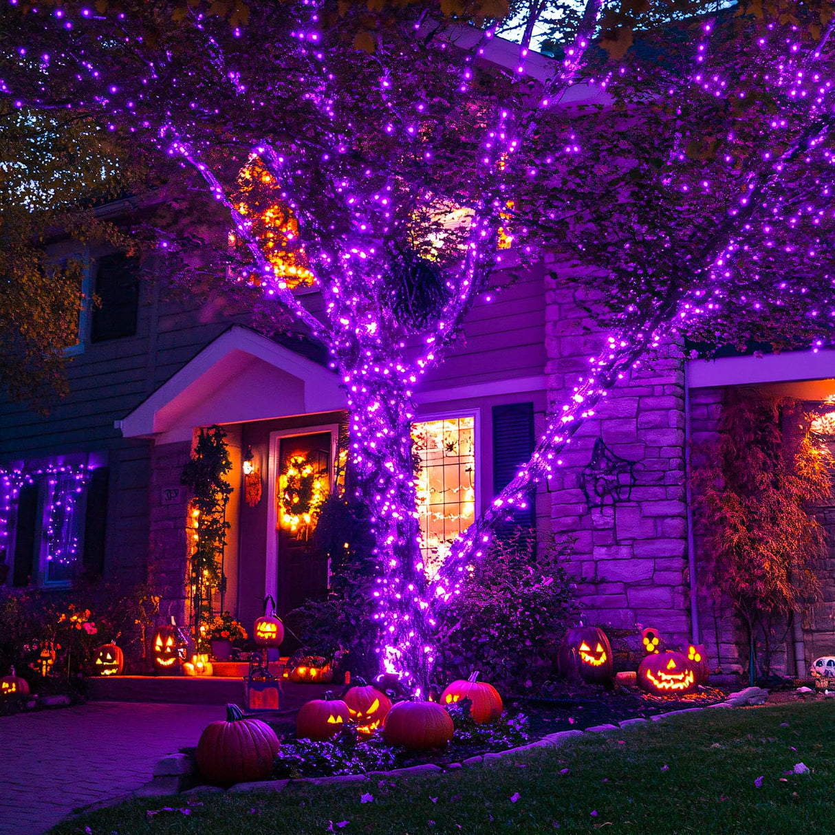 JMEXSUSS 400 LED Purple Halloween Lights Outdoor: 132ft Purple Lights Plug in with Remote - Indoor String Light for Halloween Christmas Decorations