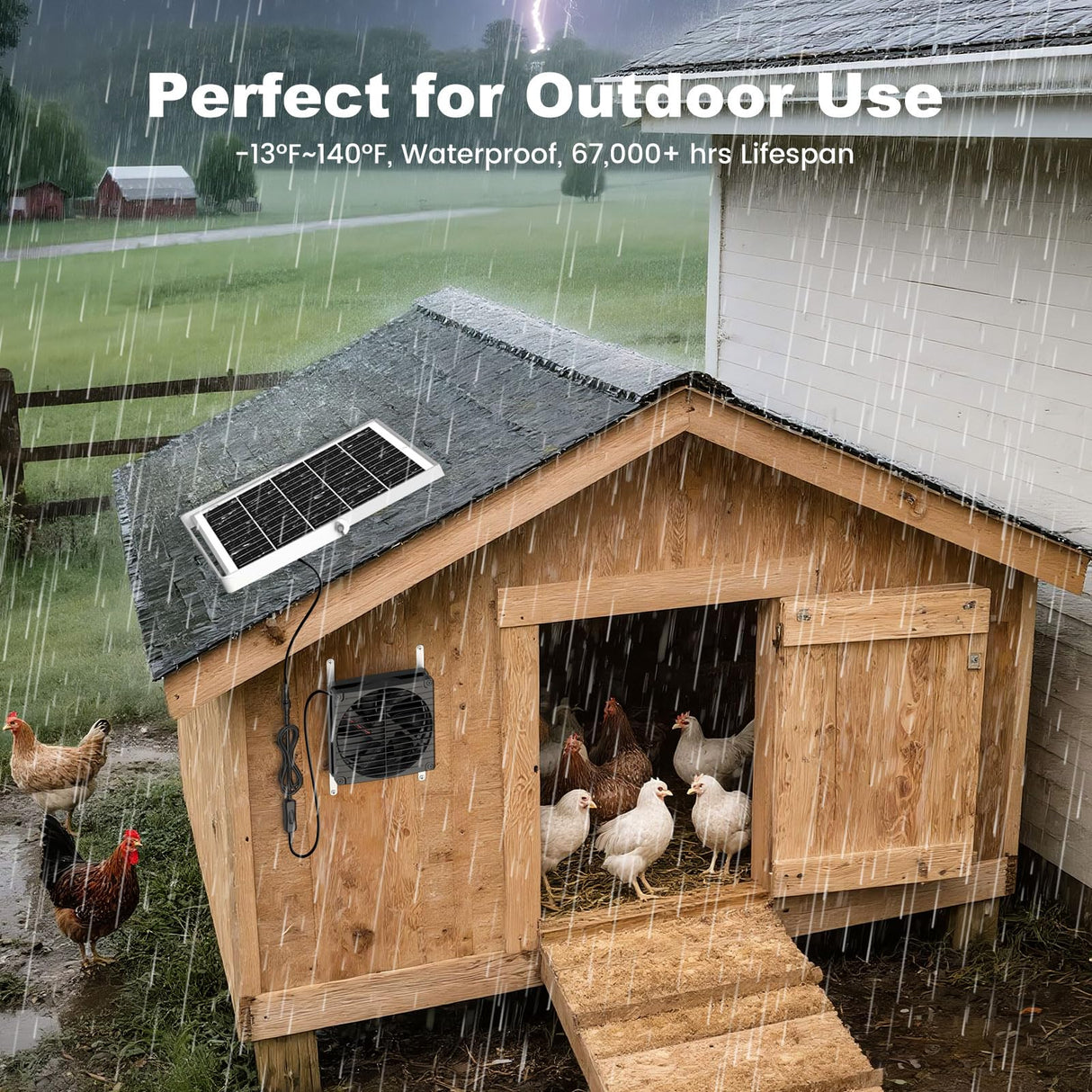 pqins 7.1" Large Solar Greenhouse Fan, 25W Solar Powered Vent Exhaust and Intake Chicken Coop Fan Outdoor Waterproof, 16.5 ft Cord, Strong Airflow for Shed Doghouse Cabin Ventilation Air Circulation