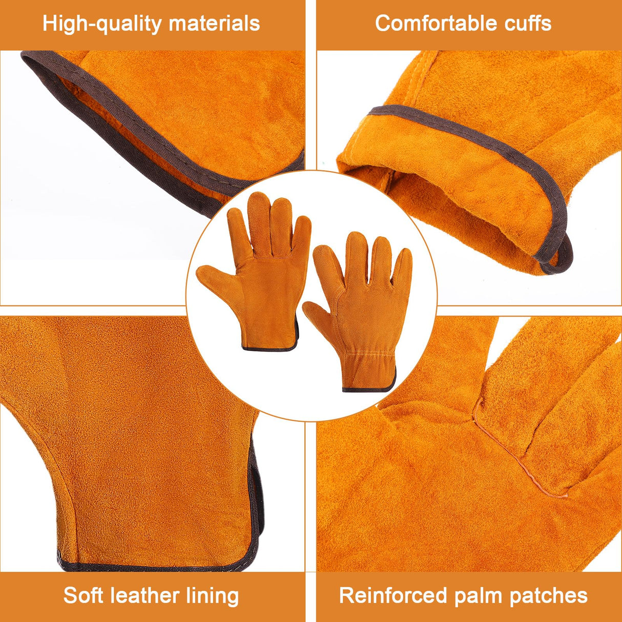12 Pairs Leather Work Gloves Cowhide Leather Gardening Gloves with Reinforced Palm and Elastic Band, Thick Leathers Glove for Men Women Construction, Wood Cutting, Driving, Automotive Repair (Yellow)