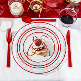 Ciaell 350 PCS Clear and Red Plastic Plates – Red Dinnerware Set for 50 Guests Include 100 Plastic Plates, 50 Pre Rolled Napkins with Cutlery Set, 50 Cups for Wedding & Party & Anniversary & Christmas